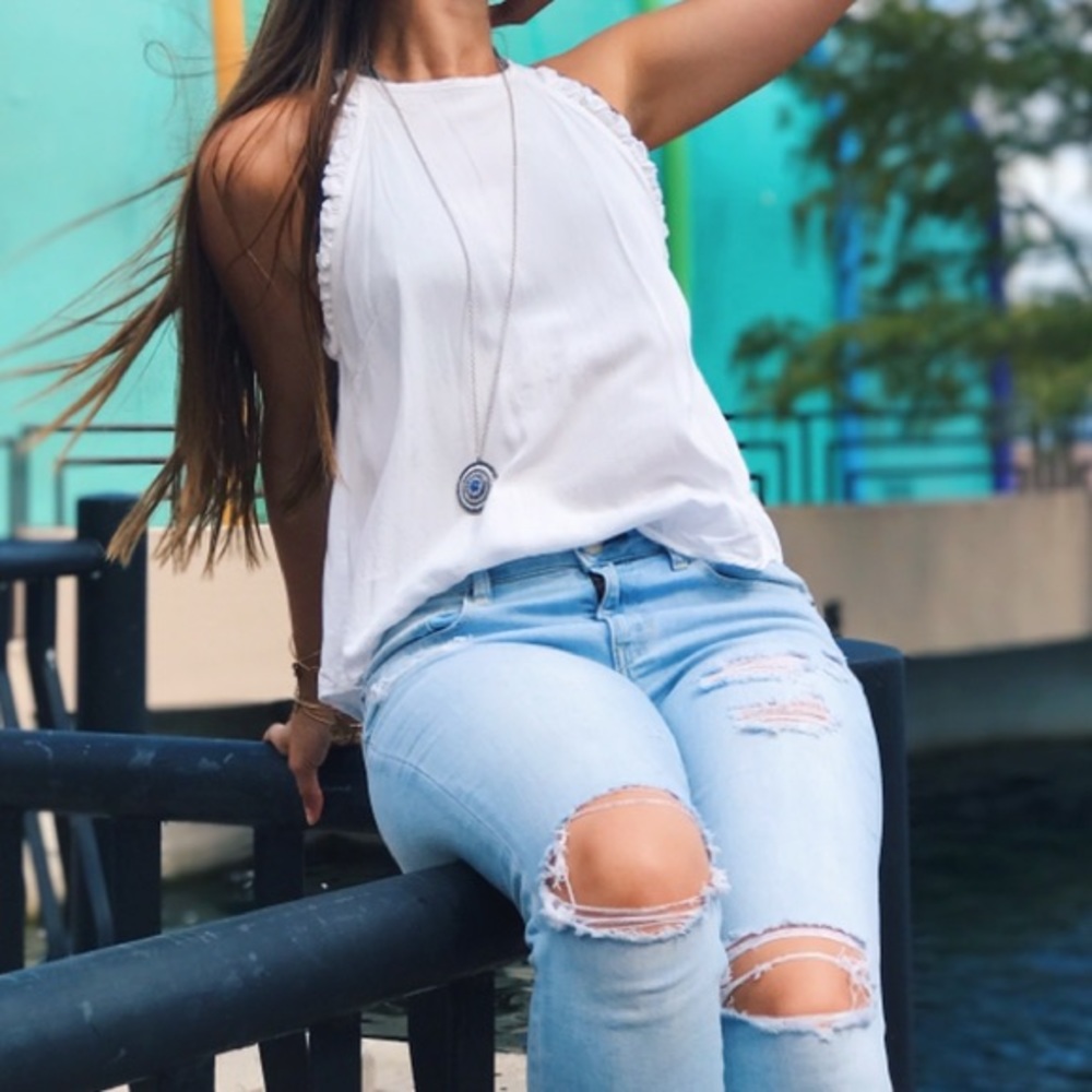White ruffle tank